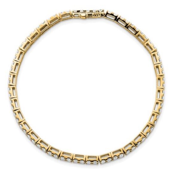 14K Yellow Gold 7ct Lab-Grown Diamond Tennis Bracelet – Bezel Set, 7" - Picture 4 of 8